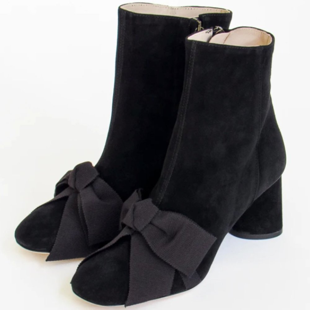 KK Dodds Laura Bootie Black Suede with Bow Size 39